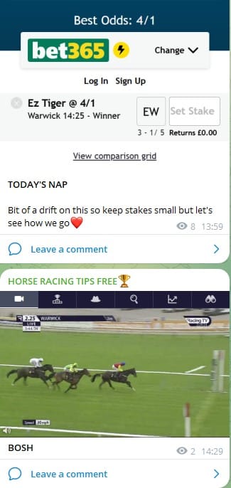 Racing Tips telegrap account