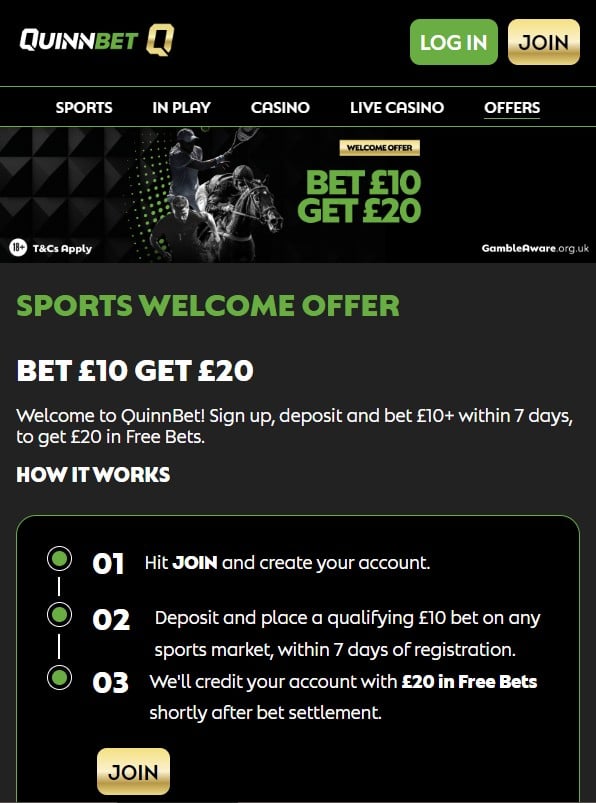 QuinnBet sign-up offer