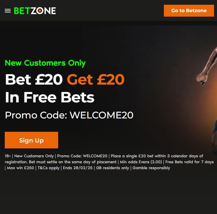 Betzone £20 welcome bonus