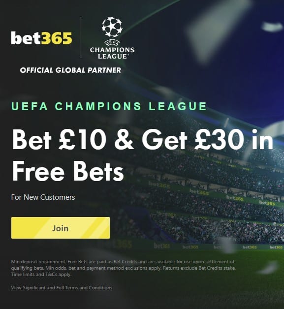 bet365 Champions League sign up offer